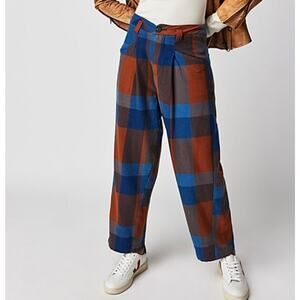 Free People plaid flannel pants small NEW blue‎ brown